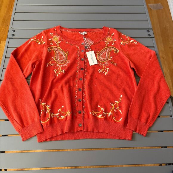 Sundance Cardigan Womens L Orange Salado Paisley Floral Embroidery Sequin NEW - Picture 2 of 11